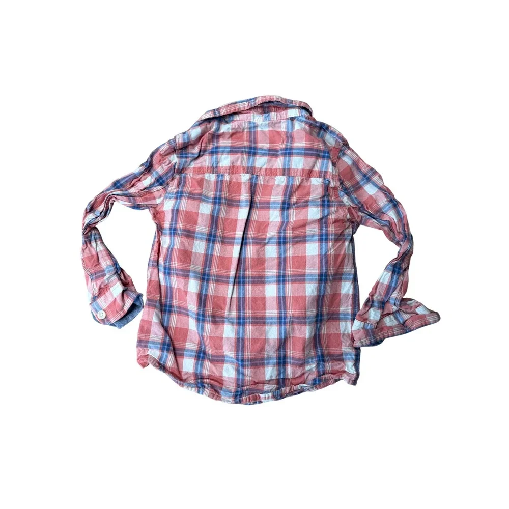 OshKosh Bgosh Toddler Boys Red Blue Plaid Long Sleeve Button Down Shirt 4T